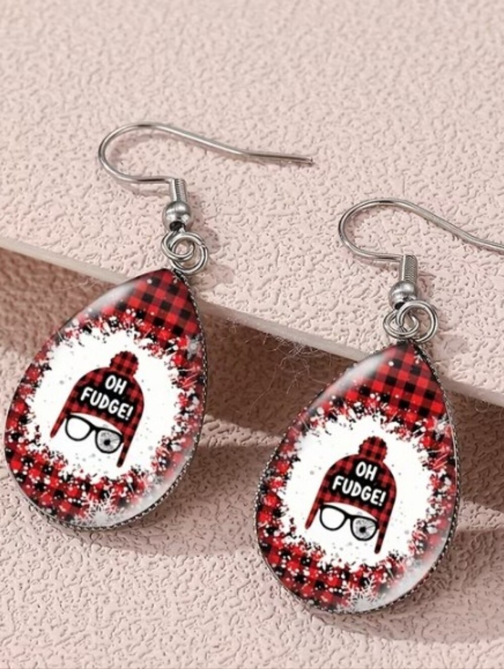 Oh Fudge! Red Plaid Teardrop Kids Earrings